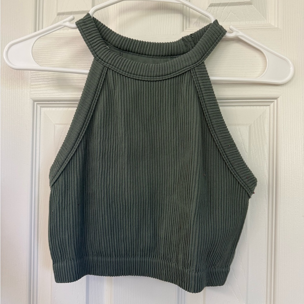 Aerie Green Ribbed Crop Tank Top